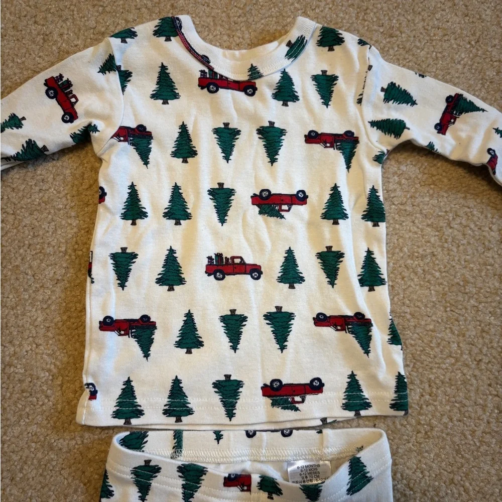 Baby GAP Christmas Red Truck and Green Tree Print Pajamas Size 6-12 Months